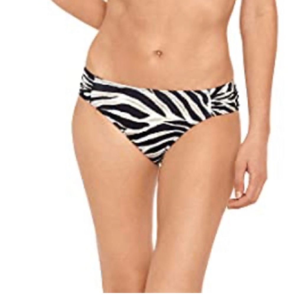 Lauren Ralph Lauren Zebra Shirred Side Tab Hipster bikini Bottoms Brown size 12